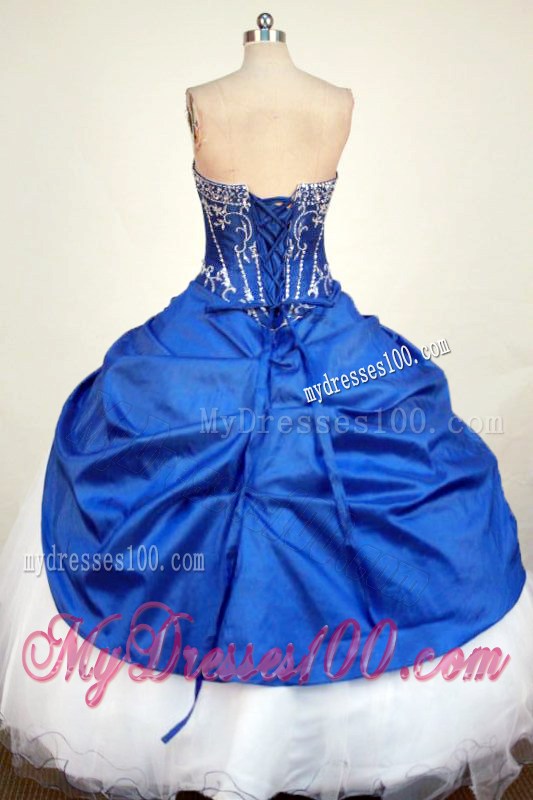 Strapless Blue and White Beading and Appliques Quinceanera Dress