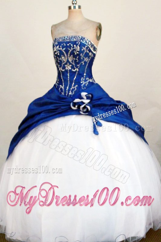 Strapless Blue and White Beading and Appliques Quinceanera Dress