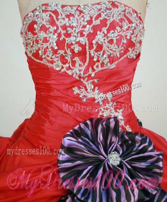 Fashionable Strapless Red Beading and Appliques Sweet 15 Dress