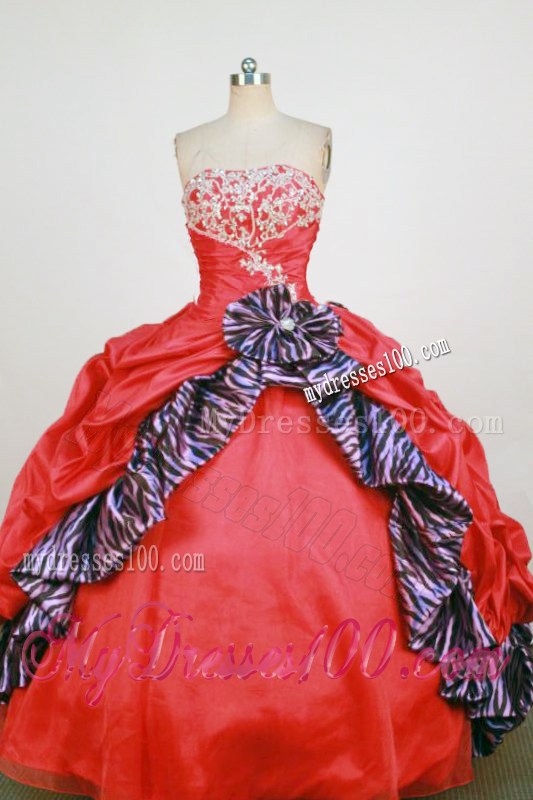 Fashionable Strapless Red Beading and Appliques Sweet 15 Dress