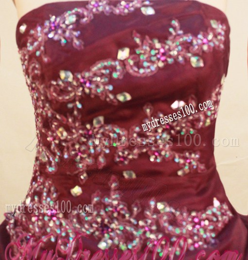 Strapless Taffeta Rhinestones and Pick-ups Decorate Dresses 16 in Burgundy