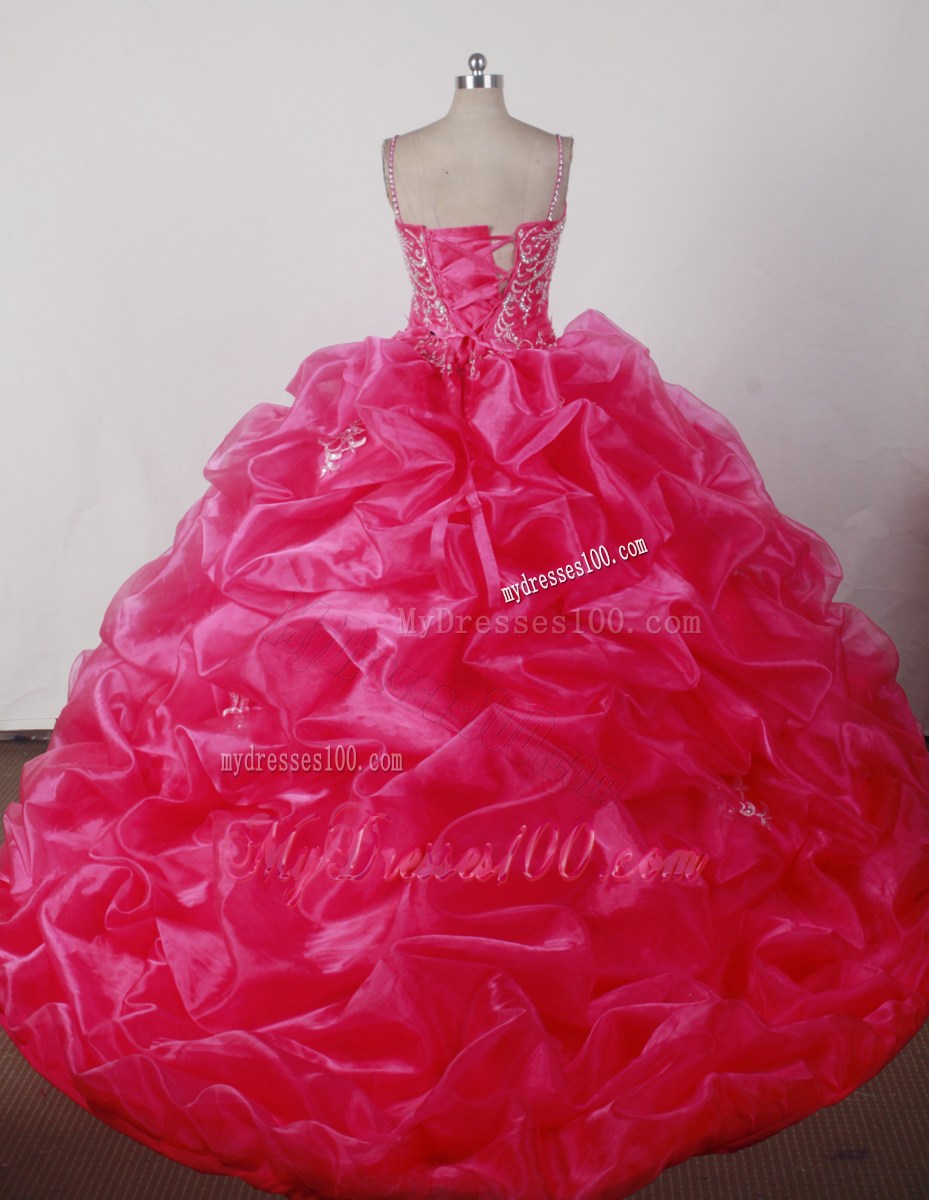 Embroidery Ruffles Straps Dress for Quinceanera in Hot Pink