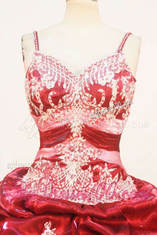 Gorgeous Straps Appliques with Beading Lace-up Sweet 15 Dress