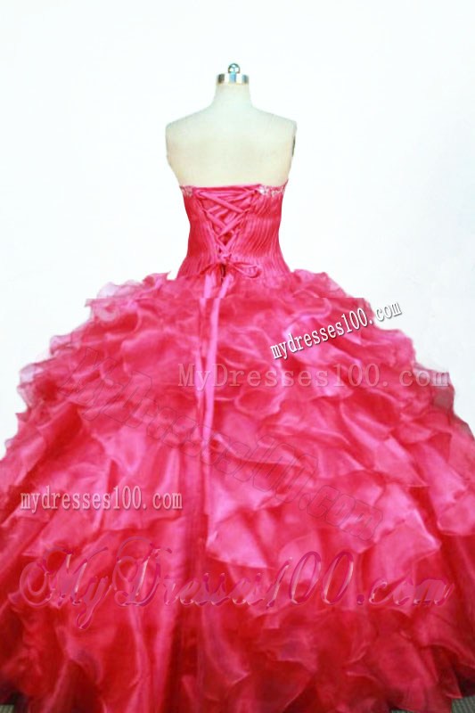 Gorgeous Strapless Beaded Bust Red Ruffled Quinceanera Dress