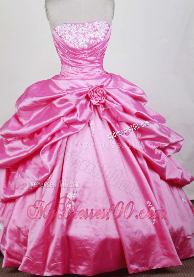 Pick Ups Flowery Hot Pink Quinceanera Gowns with Detachable Skirt