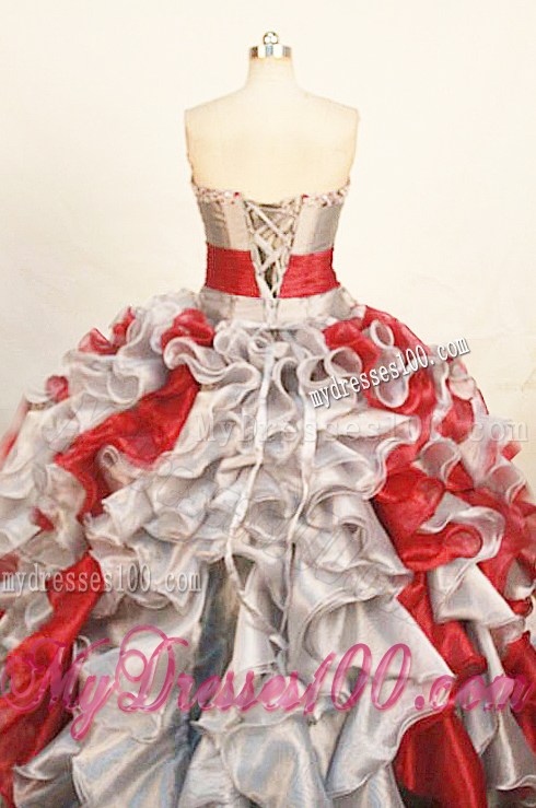 Gorgeous Beading Decorate Silver and Red Quinceanera Gown