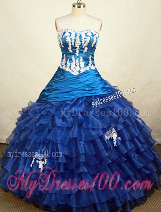 Two-Tone Blue Appliques Quinceanera Dresses with Ruffled Layers and Ruche