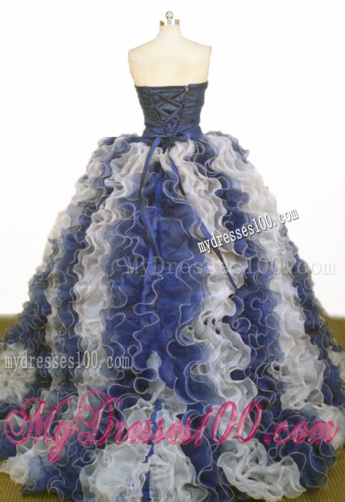 Sweetheart Ruffles Lace-up Back Quinceanera Dress in Navy Blue
