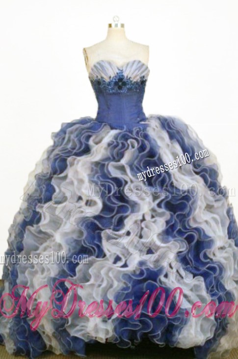 Sweetheart Ruffles Lace-up Back Quinceanera Dress in Navy Blue