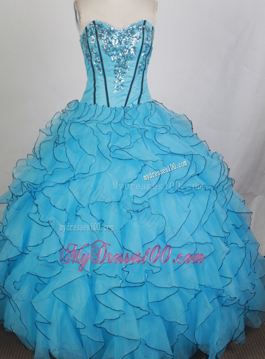 Luxurious Aqua Blue Ball Gown Sweetheart Ruffled 2013 Sweet 16 Dresses