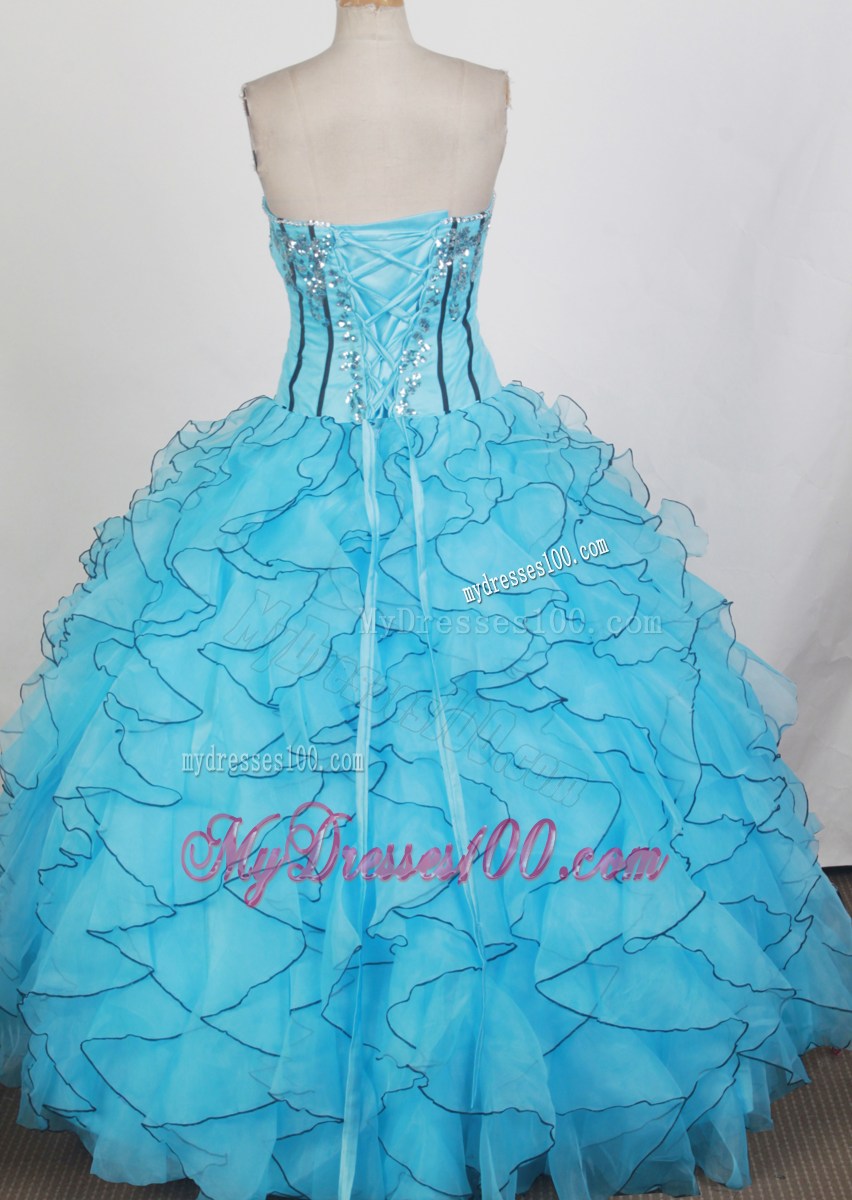 Luxurious Aqua Blue Ball Gown Sweetheart Ruffled 2013 Sweet 16 Dresses