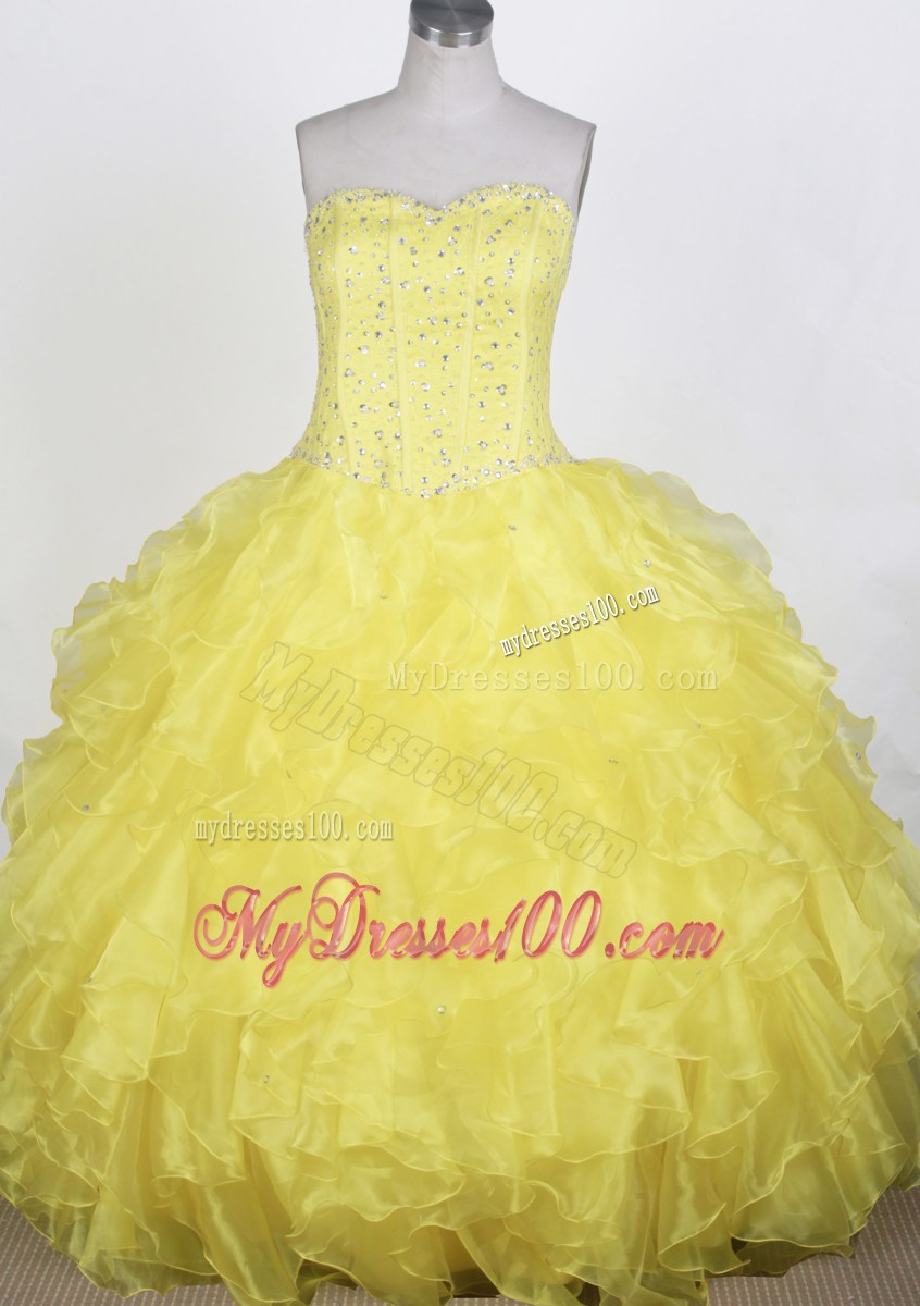 Puffy Sweetheart Beading Yellow 2013 Quinceanera Dress with Corset up