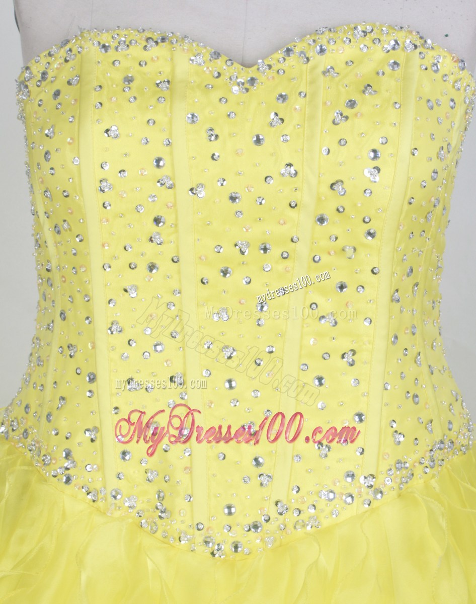 Puffy Sweetheart Beading Yellow 2013 Quinceanera Dress with Corset up