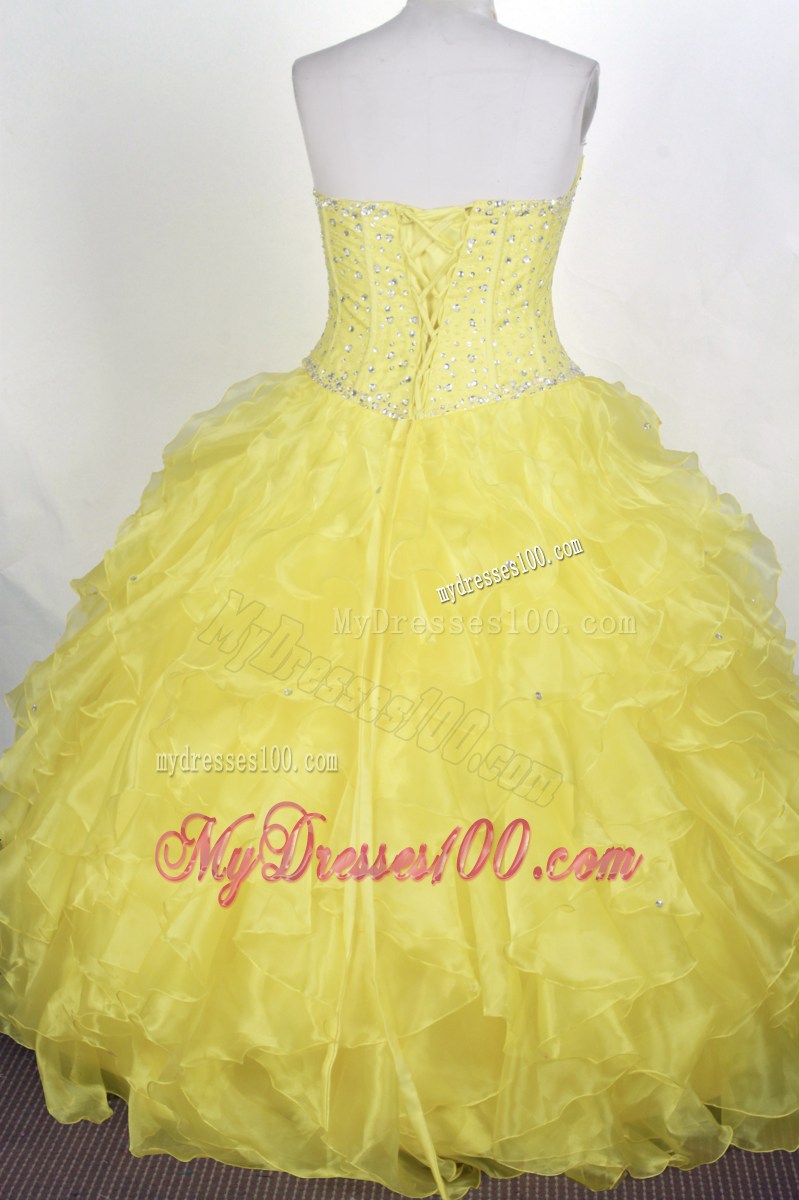 Puffy Sweetheart Beading Yellow 2013 Quinceanera Dress with Corset up