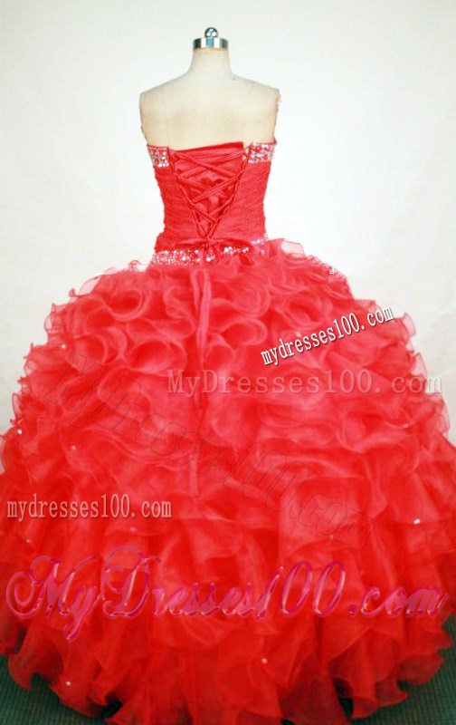 Newest Sweetheart Beading Decoration Coral Red Quinceanera Dress
