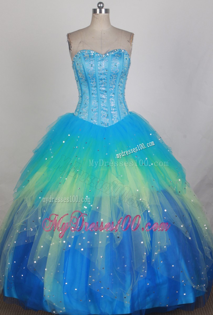 Sweetheart Aqua Blue Dress for Quinceanera with Beading and Layers