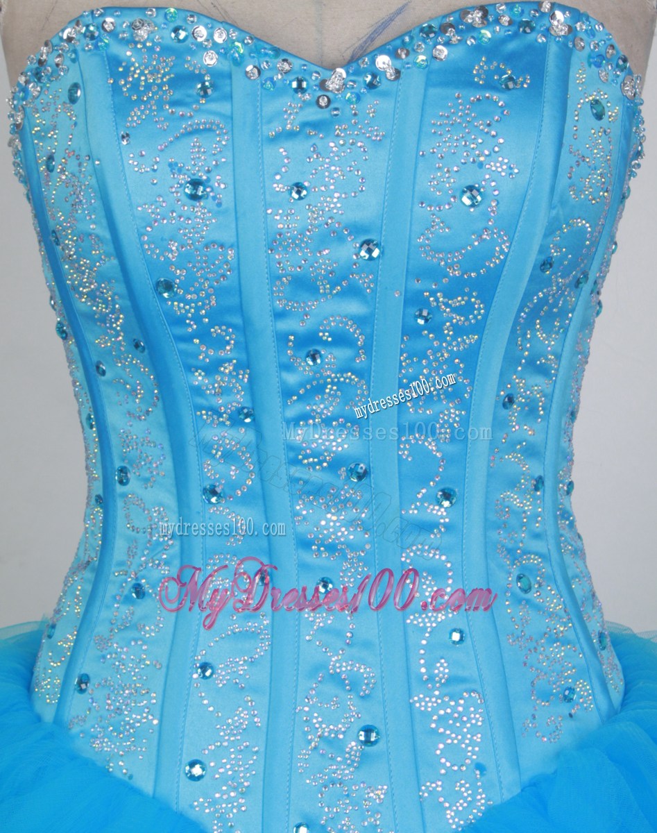 Sweetheart Aqua Blue Dress for Quinceanera with Beading and Layers