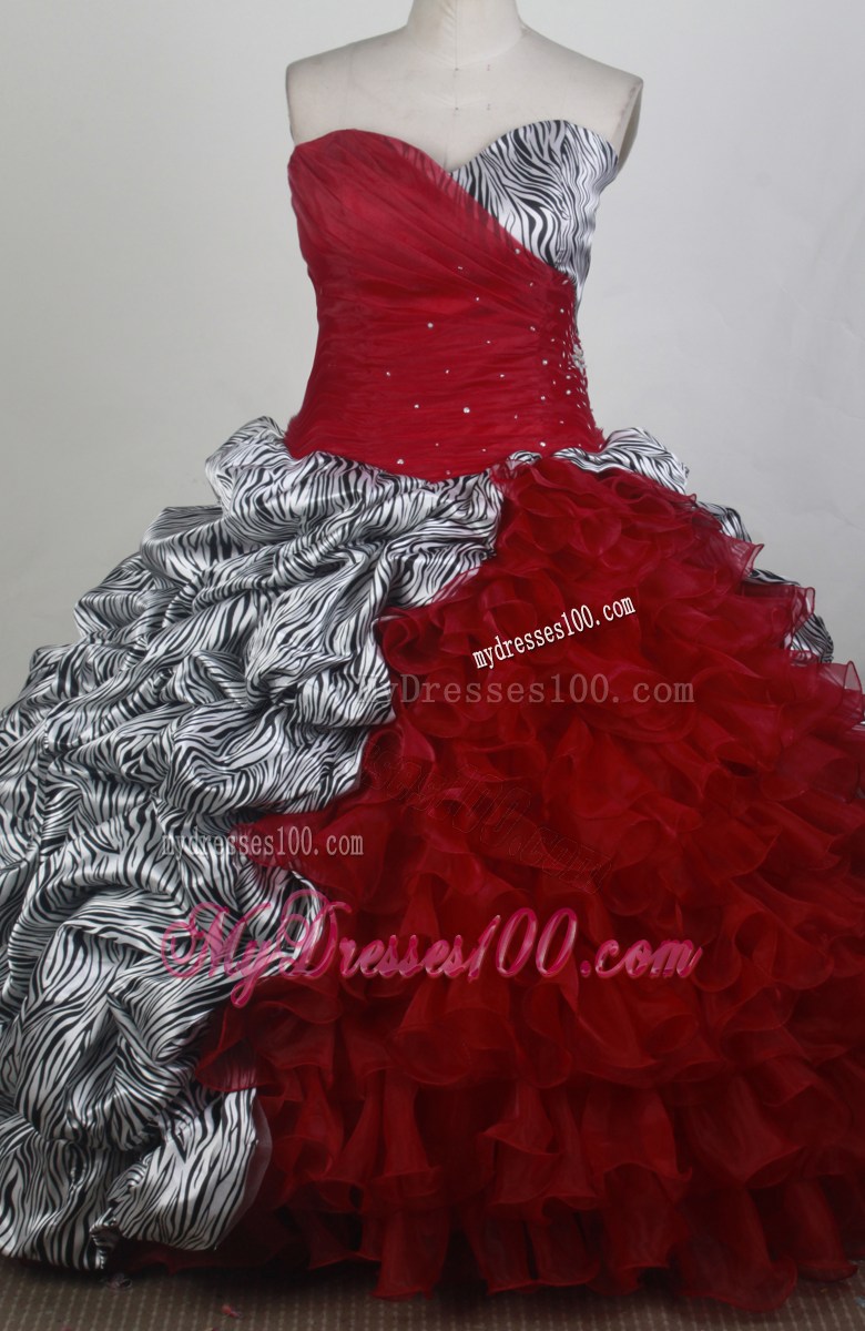 Black-White Zebra Print Pick-ups and Wine Red Ruffled Layers Dresses 16