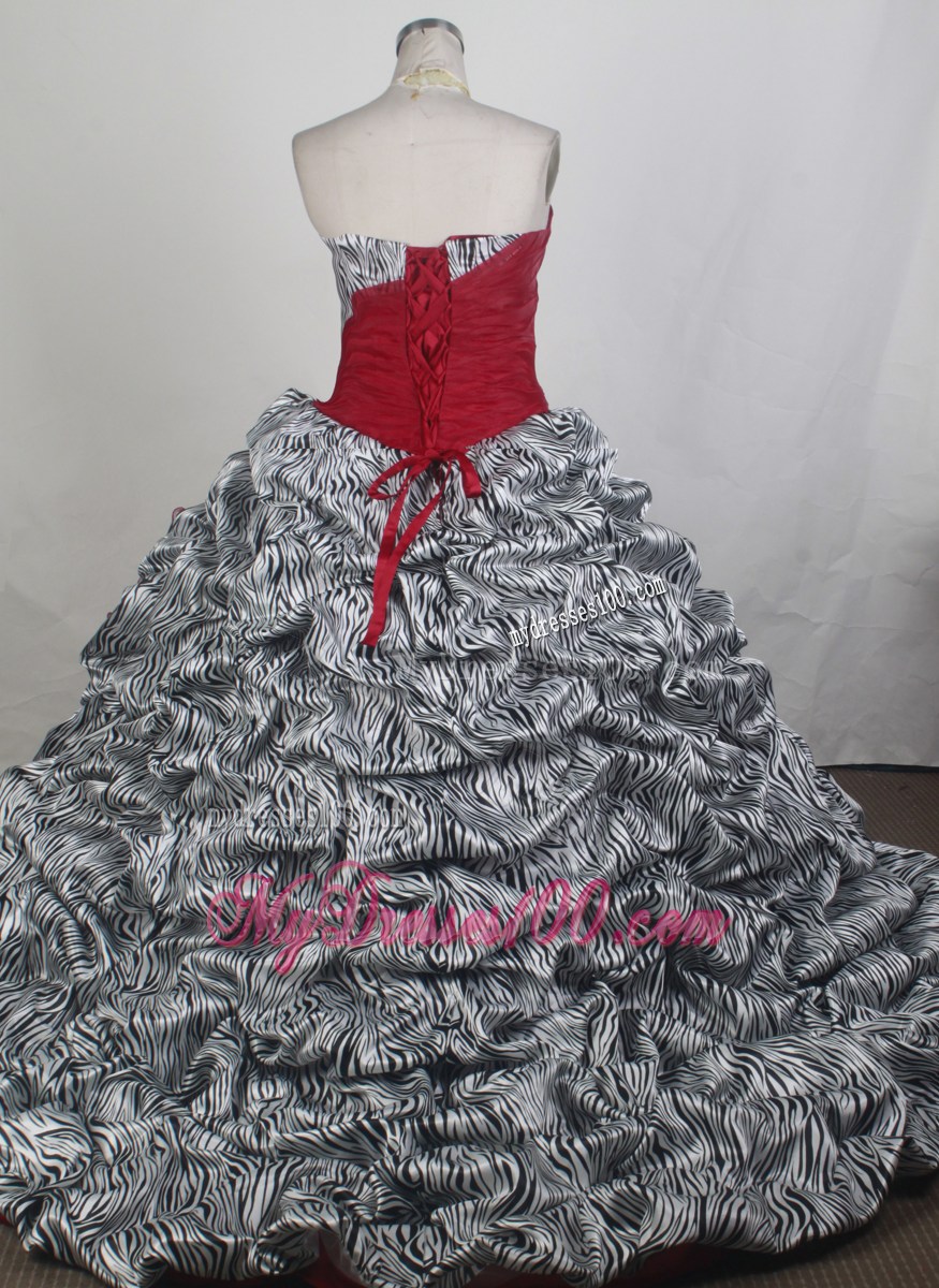 Black-White Zebra Print Pick-ups and Wine Red Ruffled Layers Dresses 16