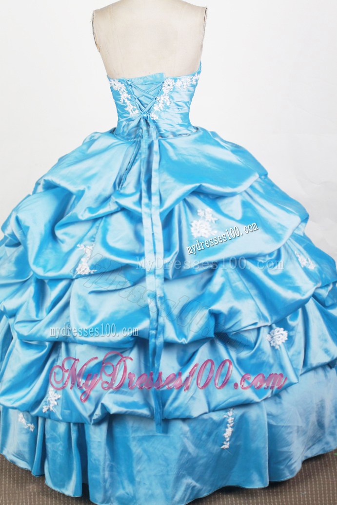 Detachable Hand-Made Flowers Pick-ups Blue Dress for Quinceanera