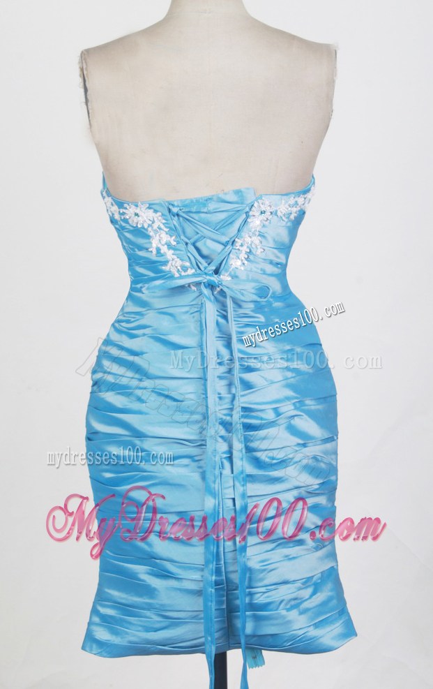 Detachable Hand-Made Flowers Pick-ups Blue Dress for Quinceanera