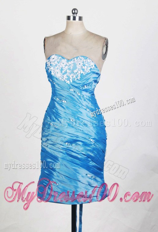 Detachable Hand-Made Flowers Pick-ups Blue Dress for Quinceanera