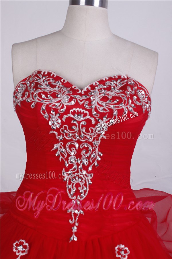 Gorgeous Sweetheart Organza Pick-ups and Rhinestone Dresses 15 in Red