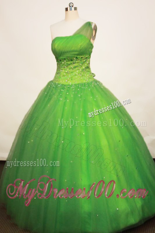 Spring Green One Shoulder Quinceanera Gown with Paillette