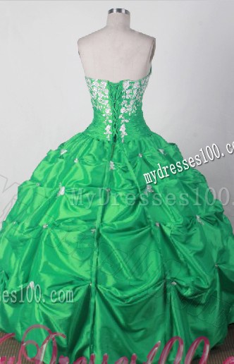 Green Quinceanera Dress with Beaded Embroidery and Pick-ups