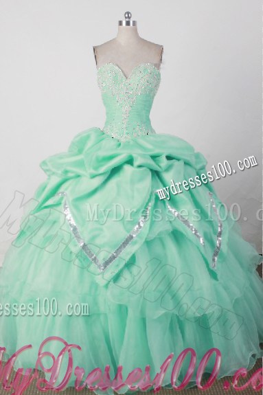 Beaded Embroidery Apple Green Quinceanera Dress with Pick Ups