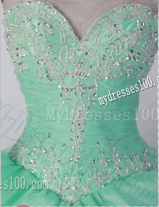 Beaded Embroidery Apple Green Quinceanera Dress with Pick Ups