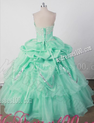 Beaded Embroidery Apple Green Quinceanera Dress with Pick Ups