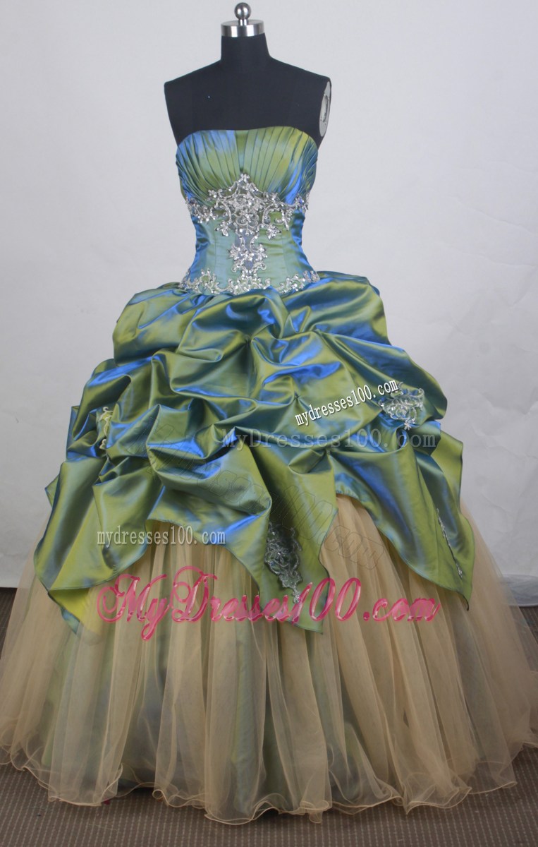Colored Appliqued and Ruffled Taffeta and Organza Quinceanera Dress