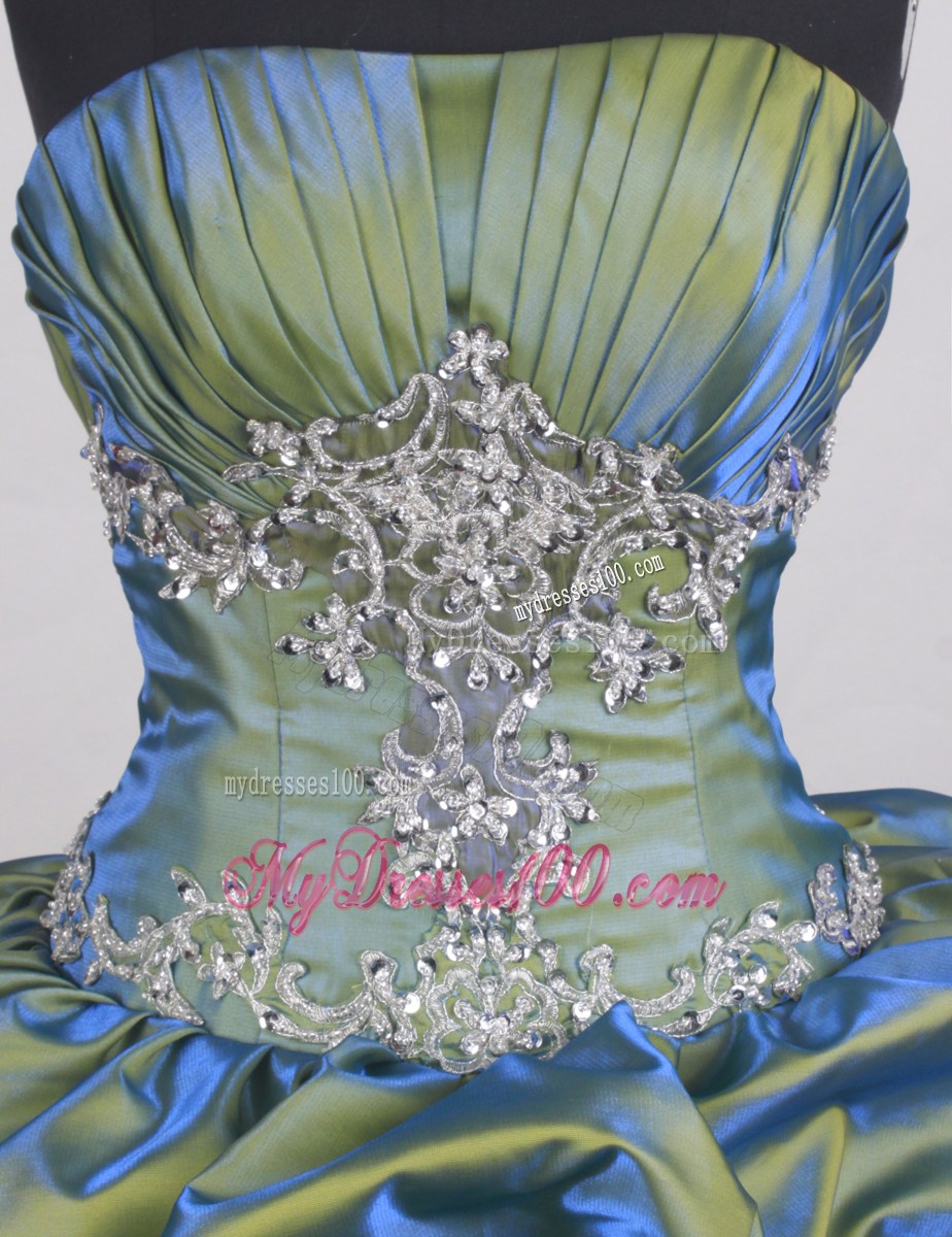 Colored Appliqued and Ruffled Taffeta and Organza Quinceanera Dress