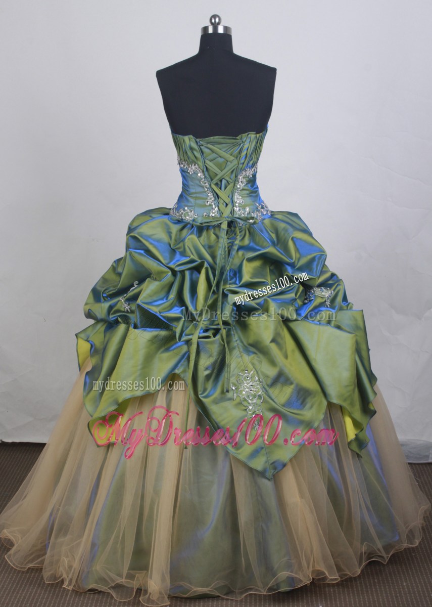 Colored Appliqued and Ruffled Taffeta and Organza Quinceanera Dress