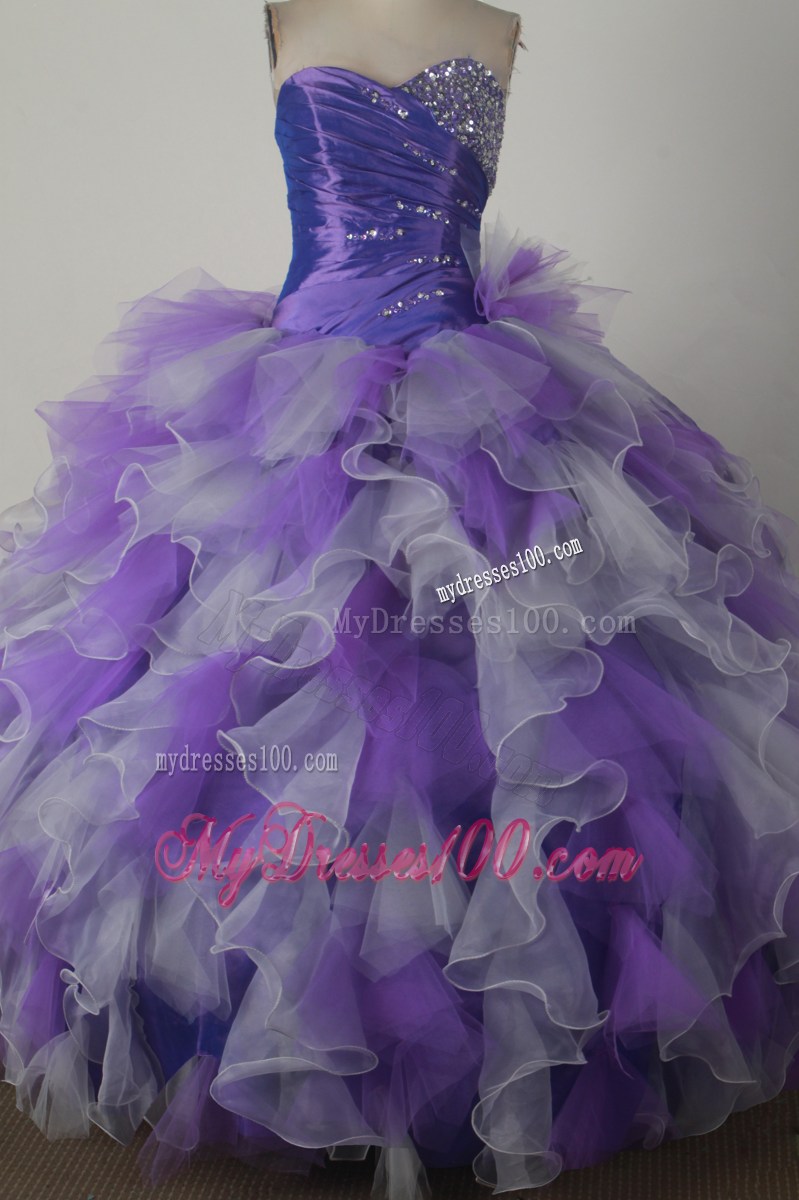 Colorful Organza Ruffles Beaded Ruching Cheap Dress for Sweet 15