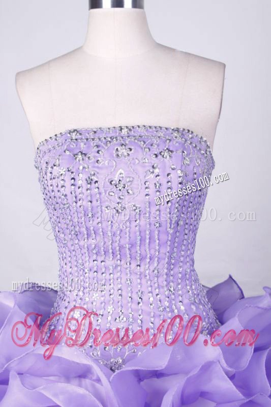 Luxurious Lilac Strapless Beaded Rolling Flowers Sweet 15 Dress