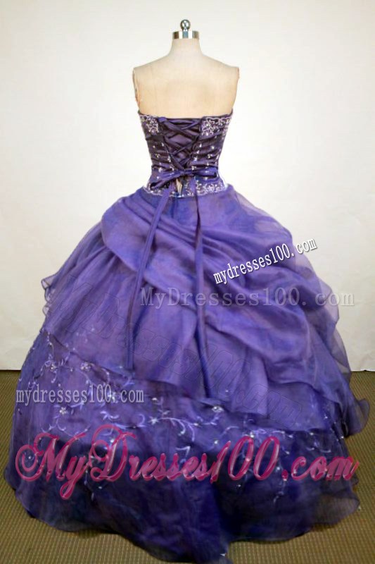 Corset Back Puffy Appliques Purple Sweet 15th Birthday Dresses