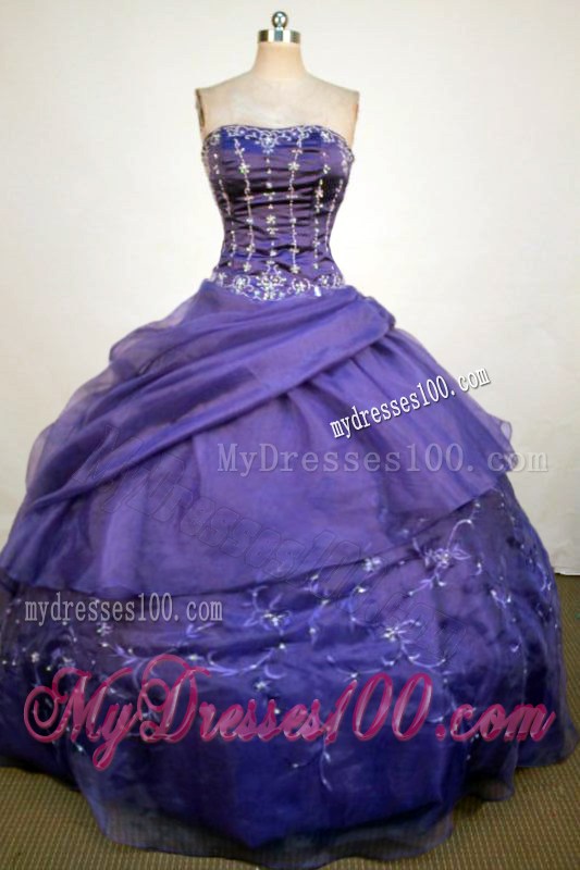 Corset Back Puffy Appliques Purple Sweet 15th Birthday Dresses