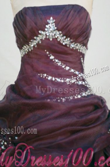 Low Price Ruche Quinceanera Dress in Eggplant Purple with Beading