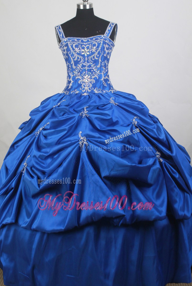 Discount Spring Royal Blue Straps Embroidery Beading Quinceanera Dress Puffy