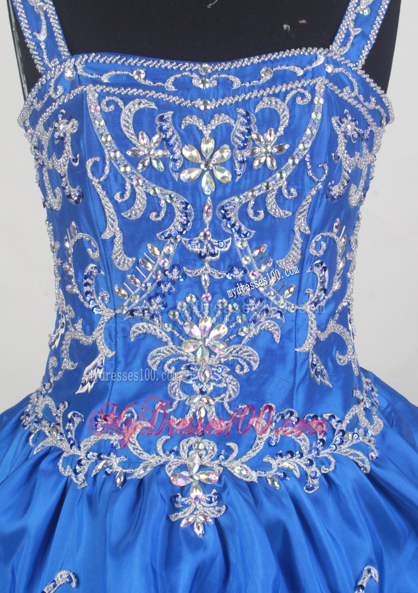 Discount Spring Royal Blue Straps Embroidery Beading Quinceanera Dress Puffy