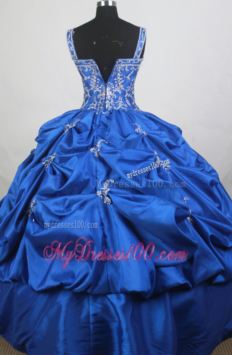 Discount Spring Royal Blue Straps Embroidery Beading Quinceanera Dress Puffy