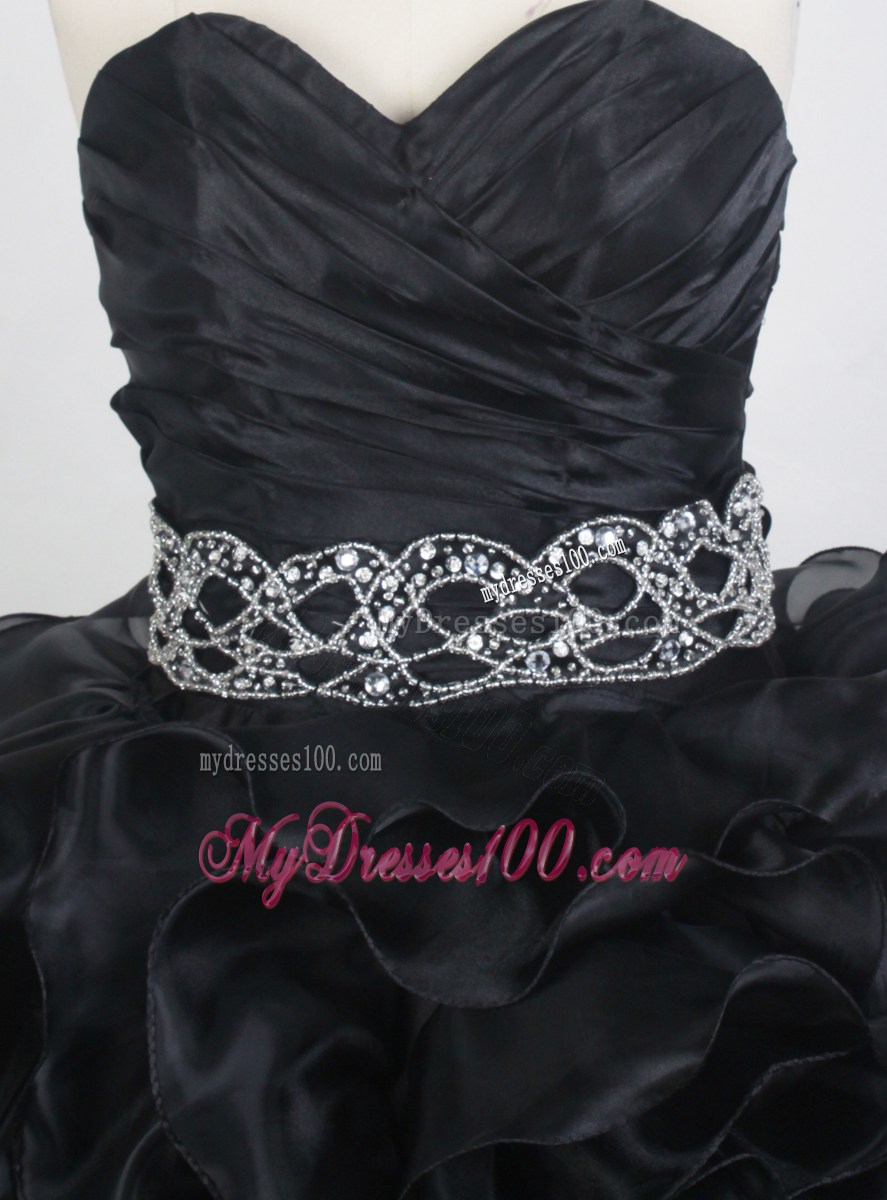 Beaded Decorate Organza Black Sweet 16 Dresses with Ruffles