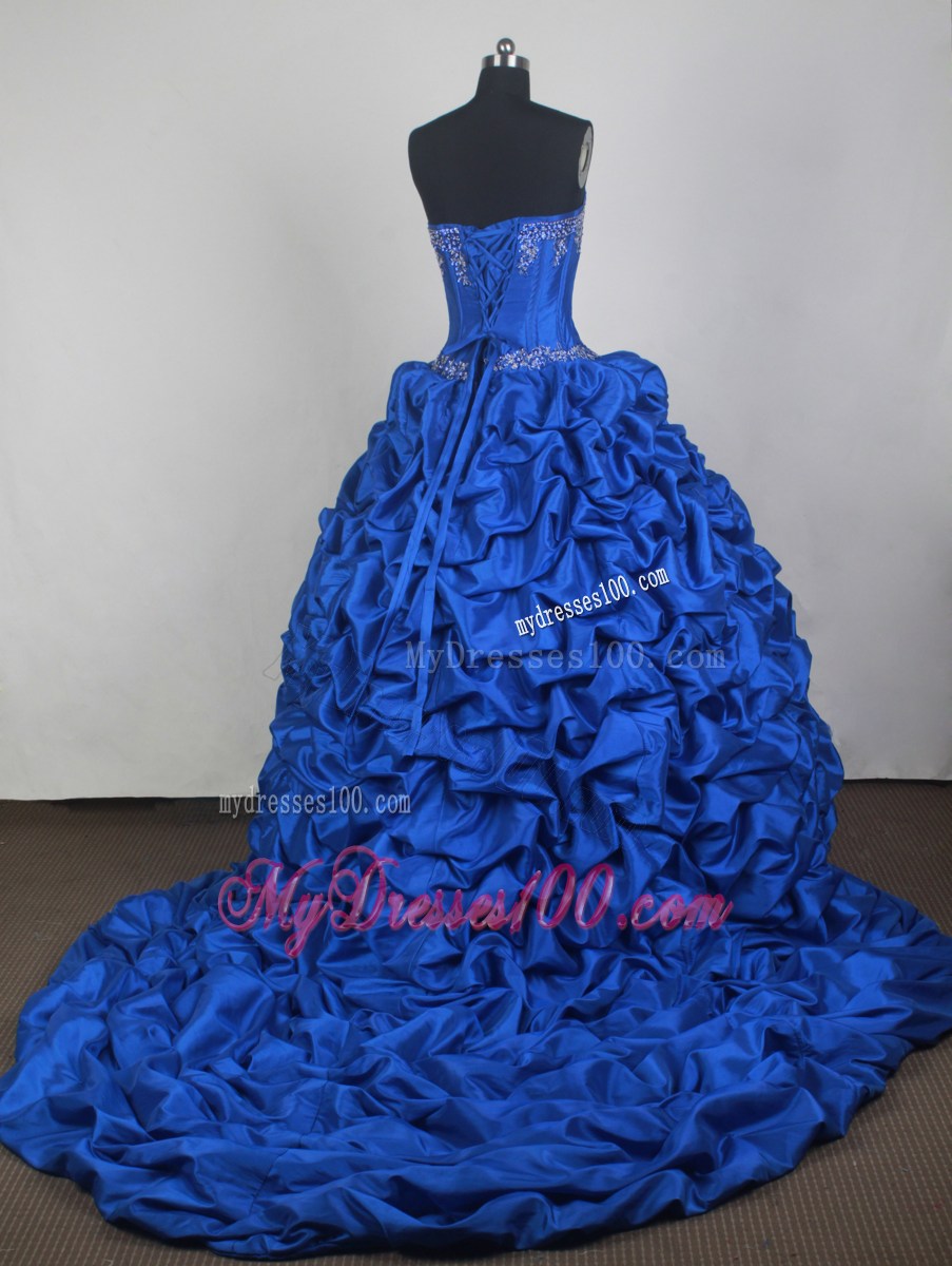 Chapel Train Pick-ups Lavender and Royal Blue Quinceanera Dresses
