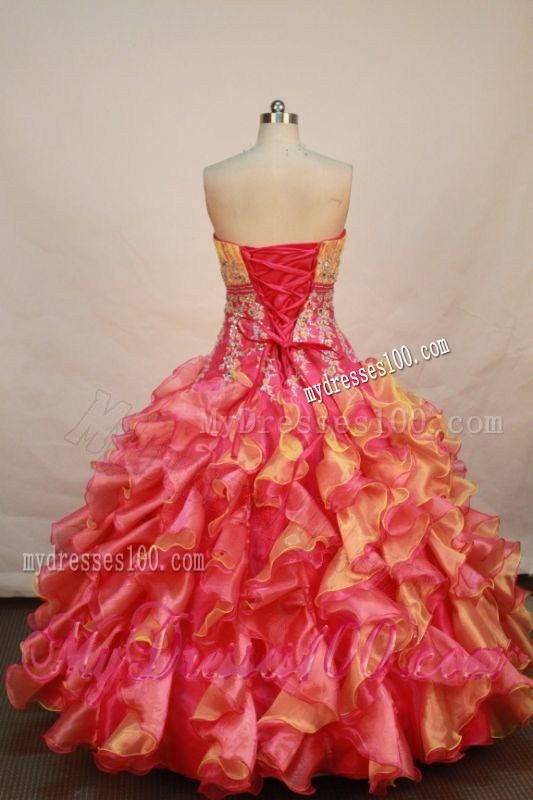 Hot Pink and Yellow Dress for Sweet 16 with Appliques and Ruffles