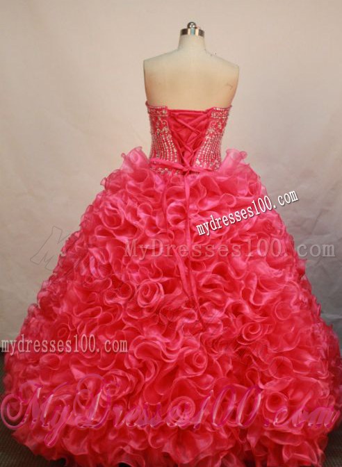 Hot Pink Rolling Flowers Sweetheart Quince Dresses Paillette