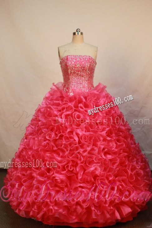 Hot Pink Rolling Flowers Sweetheart Quince Dresses Paillette