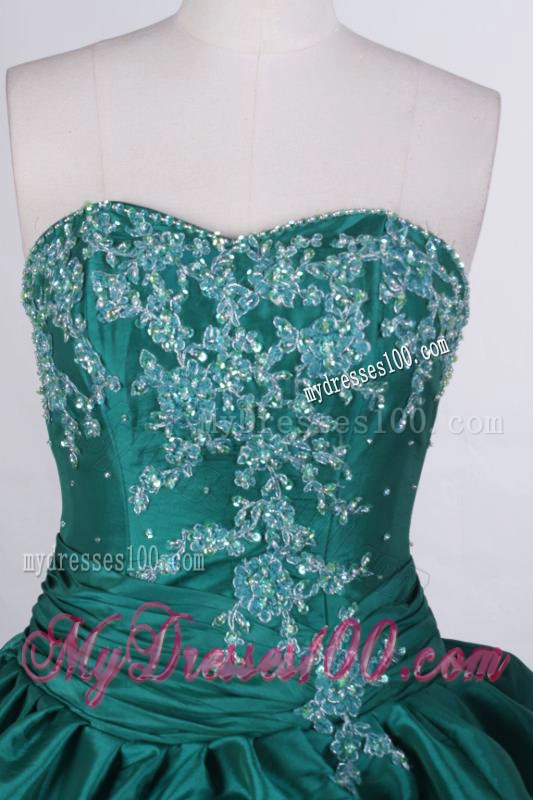 Beaded Sweetheart Pick-ups Quinceanera Dress in Hunter Green