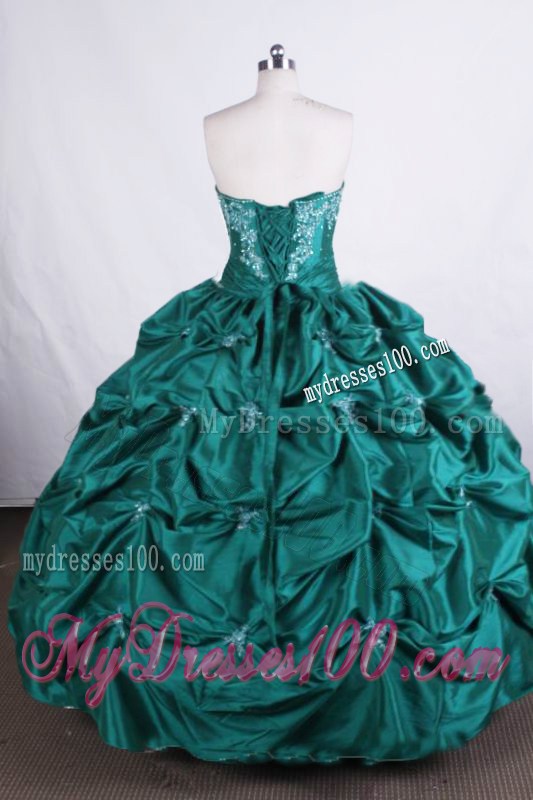 Beaded Sweetheart Pick-ups Quinceanera Dress in Hunter Green